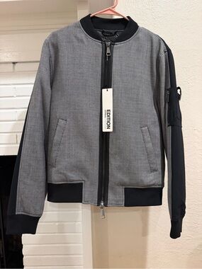 NWT Express X Simon Spurr Men's Black & Gray Bomber Jacket Small Wool Blend